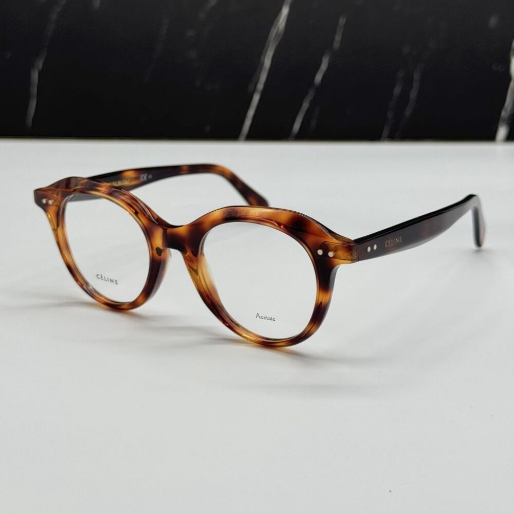 NEW CELINE CL41458 086 HAVANA ROUND UNISEX CELINE EYEGLASSES - Picture 3 of 12
